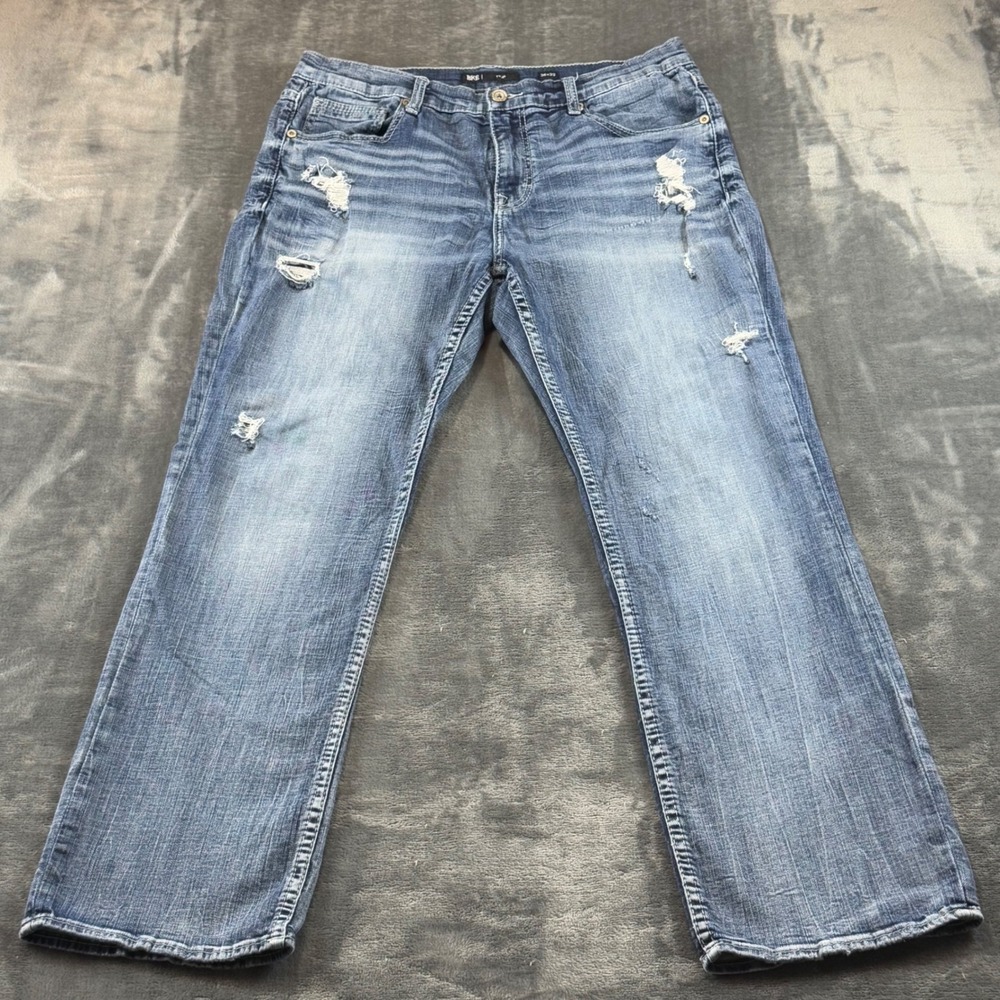 BKE Tyler Straight Leg Distressed Jeans Mens 36x31 Medium Wash Blue Denim